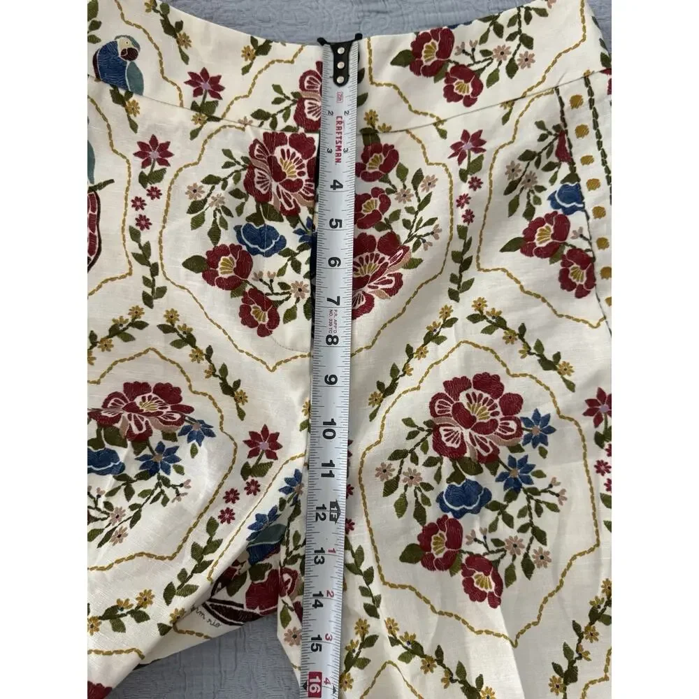 NWT Sezane x Farm Rio Tiago Crop Linen Cream Floral Pants Sz Fr 36 US 4